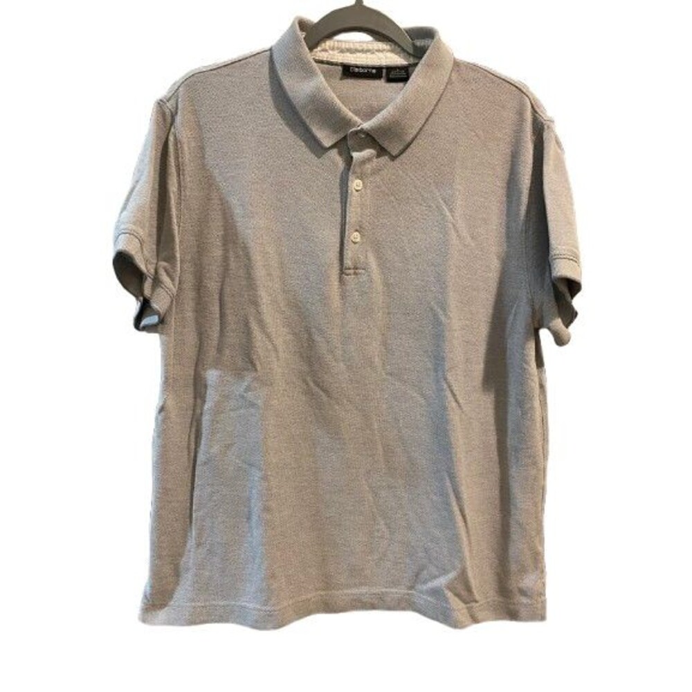 Men's Large Shirt Polo Liz Claiborne Short Sleeve Collared Gray Pull-over